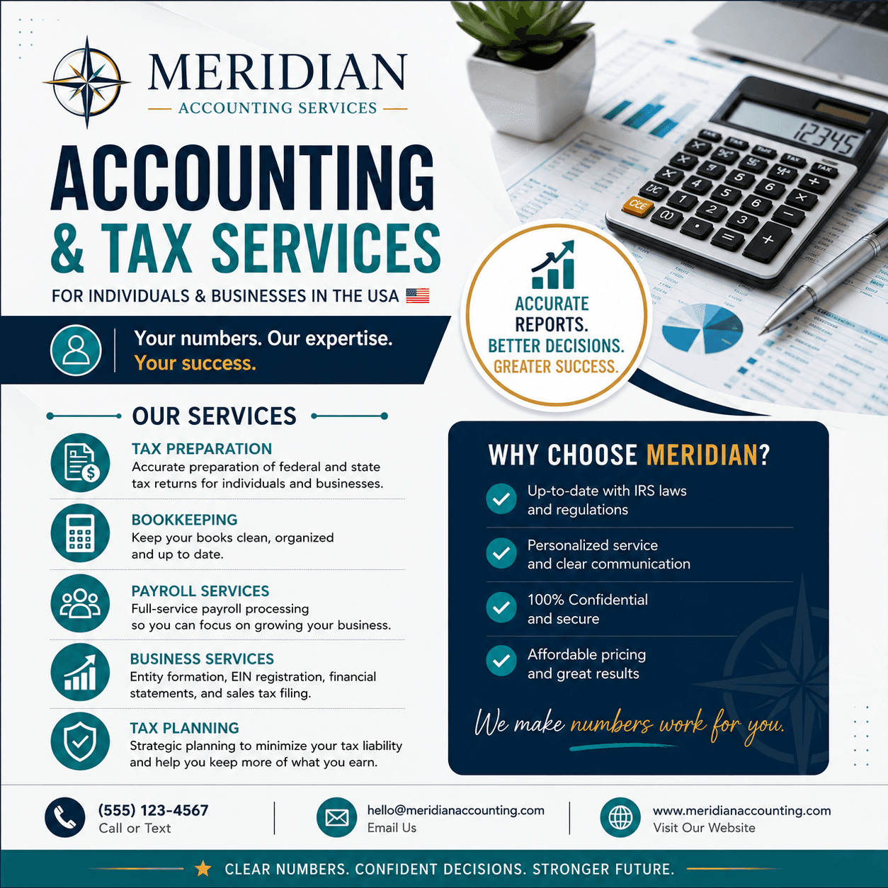 Over-stuffed AI-generated accounting flyer